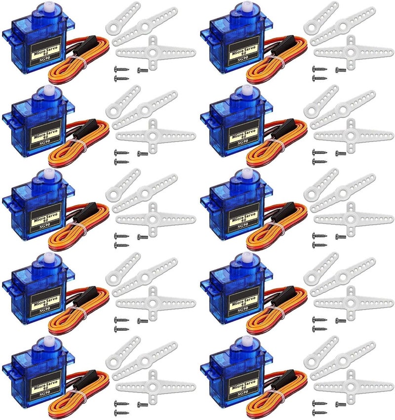 DaFuRui 10PCS SG90 Servo Motor， SG90 Mini 9g Micro Servo Motor Compatible for Arduino RC Robot Helicopter Airplane Boat Controls - Image 1